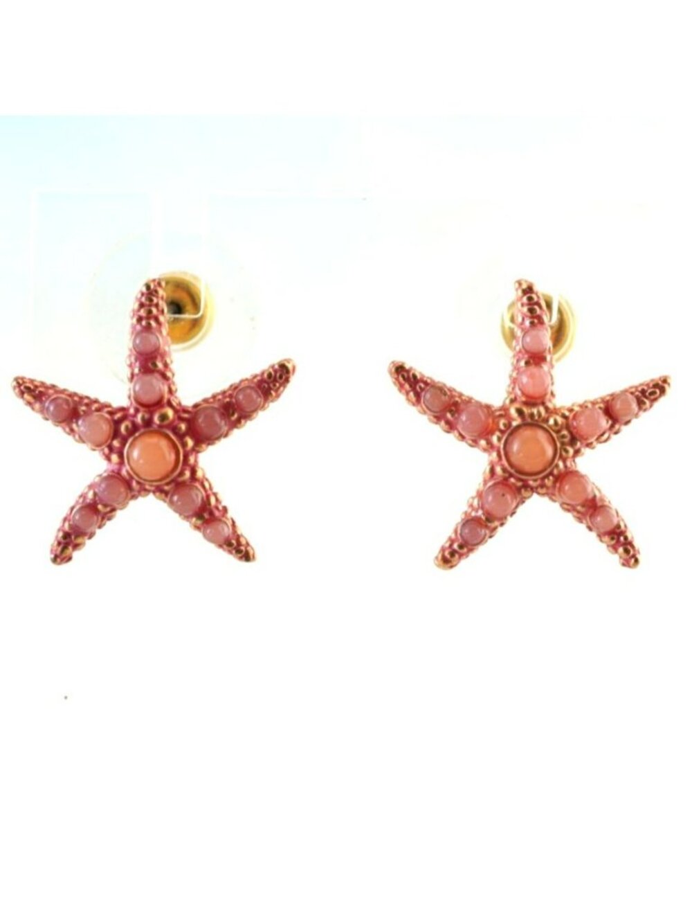 Napier Starfish Gold-Tone Earrings Pink Gemstone Accents Vintage Nautical